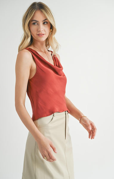 Picturesque Bias Cowl Top - Red