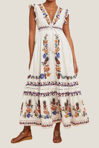Pineapple Floral Print Dress - White