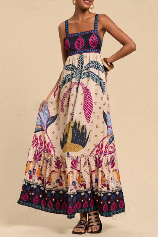Pink Palms Tropical Dress - Multi