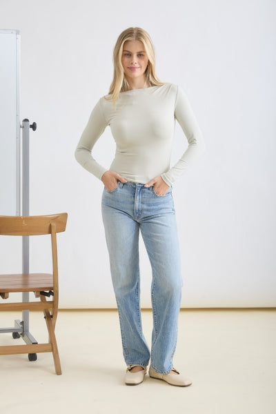 Pintuck Boat Neck Ls Top - Green