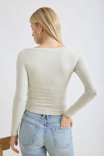 Pintuck Boat Neck Ls Top - Green