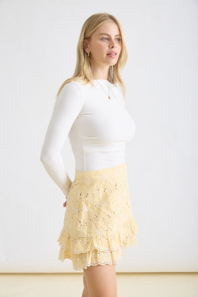 Pintuck Boat Neck Ls Top - Ivory