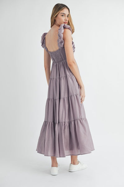 Pleated And Tiered Midi Dress - Purple