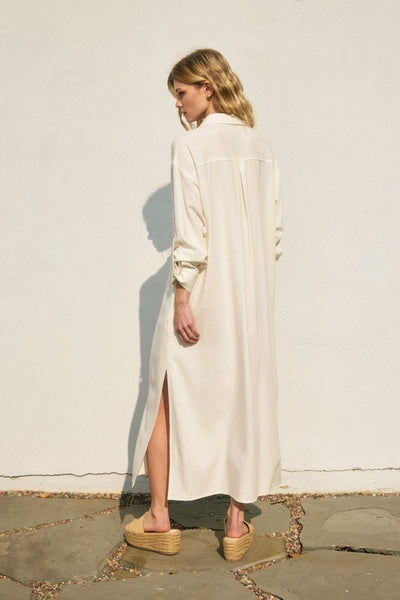Pleated Longline Shirt Dress - Ivory
