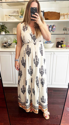 Plunging Embroidered Maxi - White