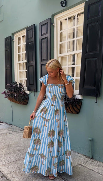 *Preorder*Palmetto Stripe Maxi - Blue