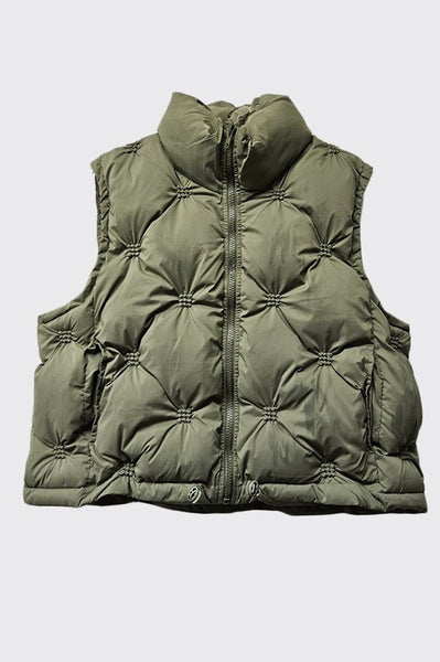 Quilted Crop Puffer Vest - Olive