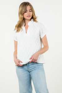 Quilted V Neck Top - White