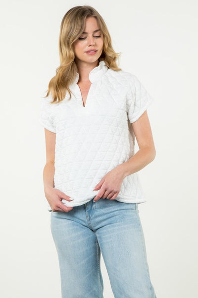 Quilted V Neck Top - White