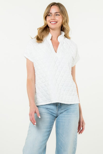 Quilted V Neck Top - White