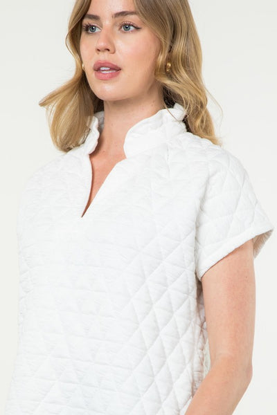 Quilted V Neck Top - White