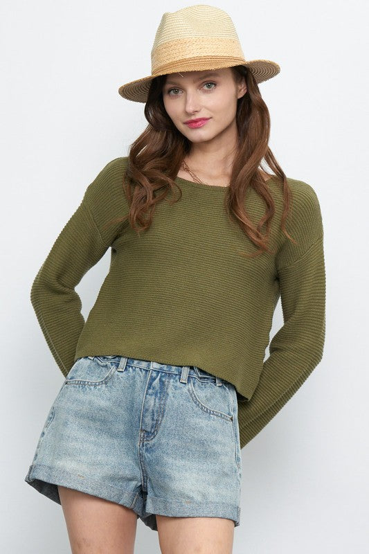 Quinn Solid Ribbed Sweater - Olive