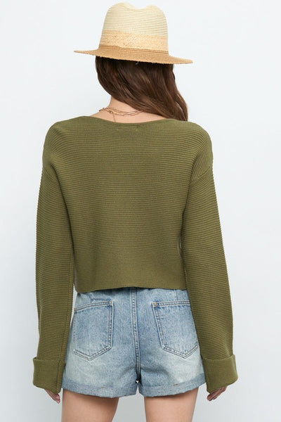 Quinn Solid Ribbed Sweater - Olive