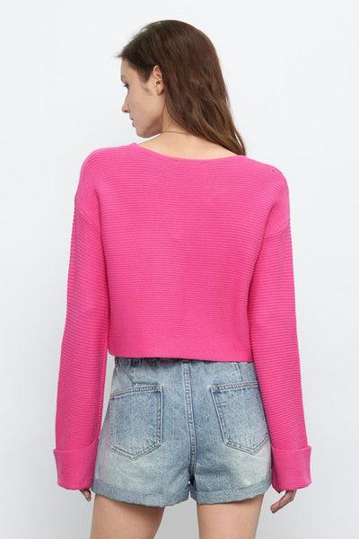 Quinn Solid Ribbed Sweater - Pink