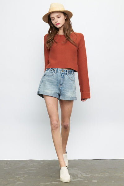 Quinn Solid Ribbed Sweater - Rust