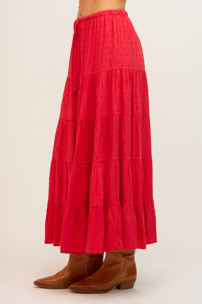 Rachel Clip Dot Midi Skirt - Red