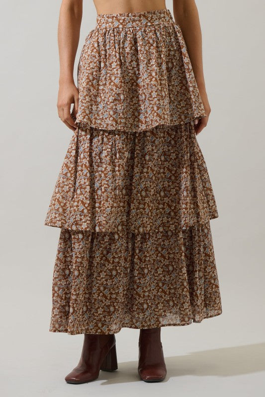 Ramsey Ditsy Floral Maxi Skirt - Brown