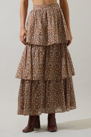 Ramsey Ditsy Floral Maxi Skirt - Brown