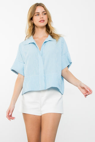 Reina Collared Blouse - Blue