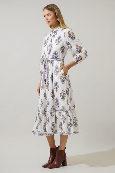 Rennie Floral Midi Dress - Cream