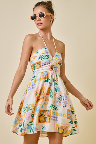 Resort Print V Halter Mini - Multi