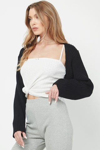 Ribbed Bolero Cardigan - Black