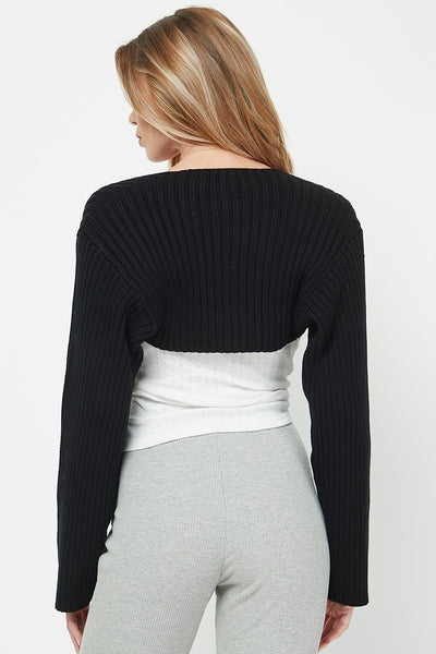 Ribbed Bolero Cardigan - Black