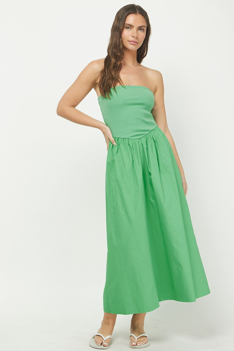Ribbed Contrast Tube Maxi - Green
