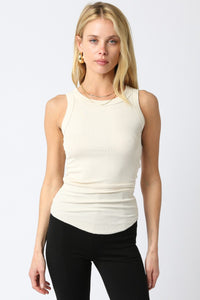 Ribbed Fitted Scoop Neck Tank - Ivory