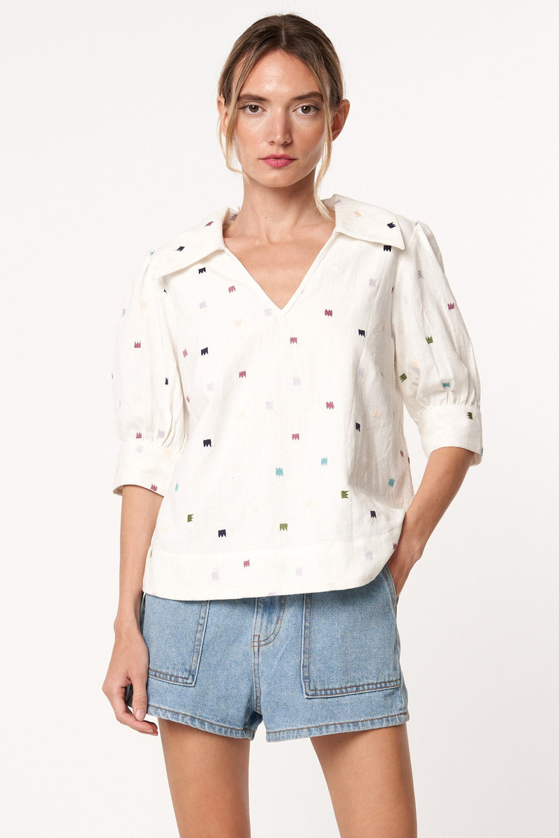 Ciebon RIXO EMB COLLARED TOP – House of Sage