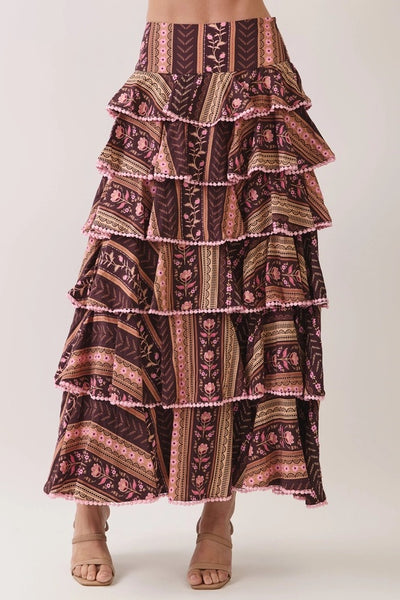 Robyn Ruffle Maxi Skirt - Brown