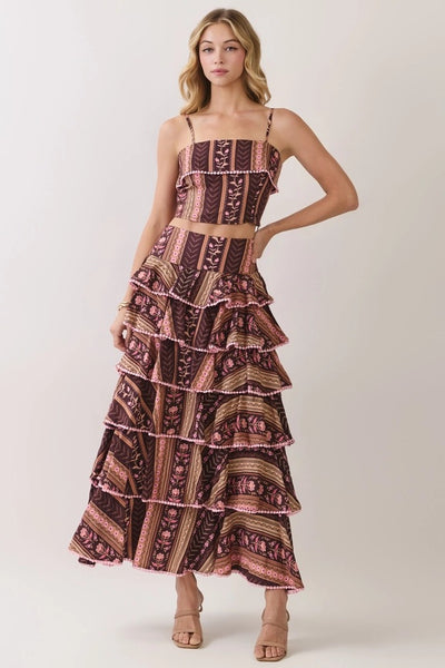 Robyn Ruffle Maxi Skirt - Brown