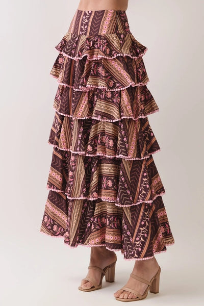 Robyn Ruffle Maxi Skirt - Brown