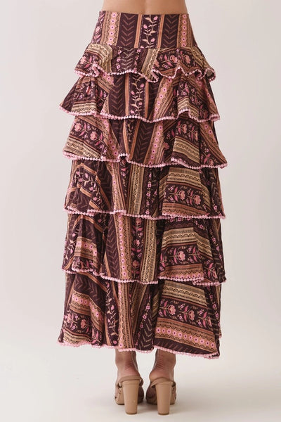 Robyn Ruffle Maxi Skirt - Brown