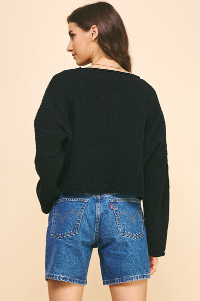 Roll Edge Sweater Pullover - Black