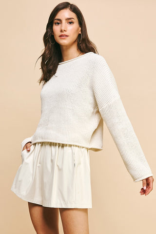 Roll Edge Sweater Pullover - Cream