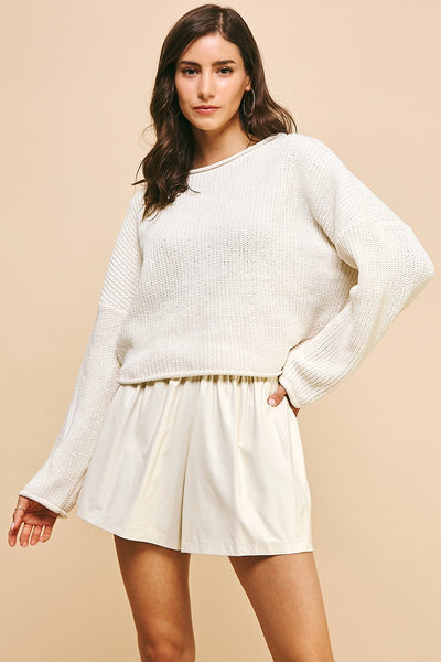 Roll Edge Sweater Pullover - Cream