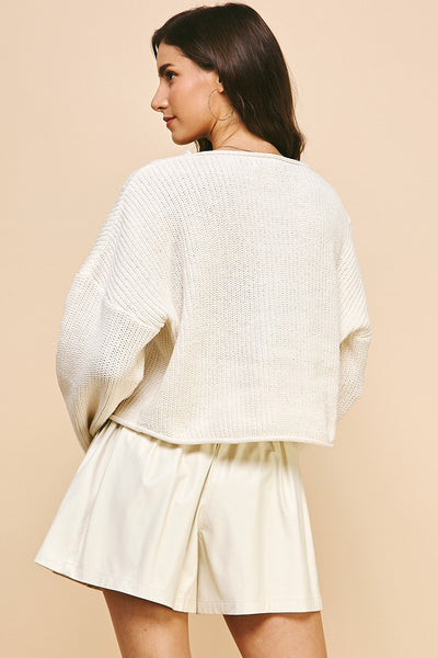 Roll Edge Sweater Pullover - Cream