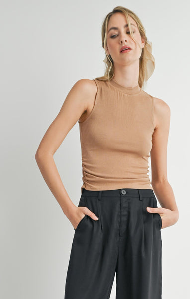 Ronan Mock Neck Ruched Tank - Taupe