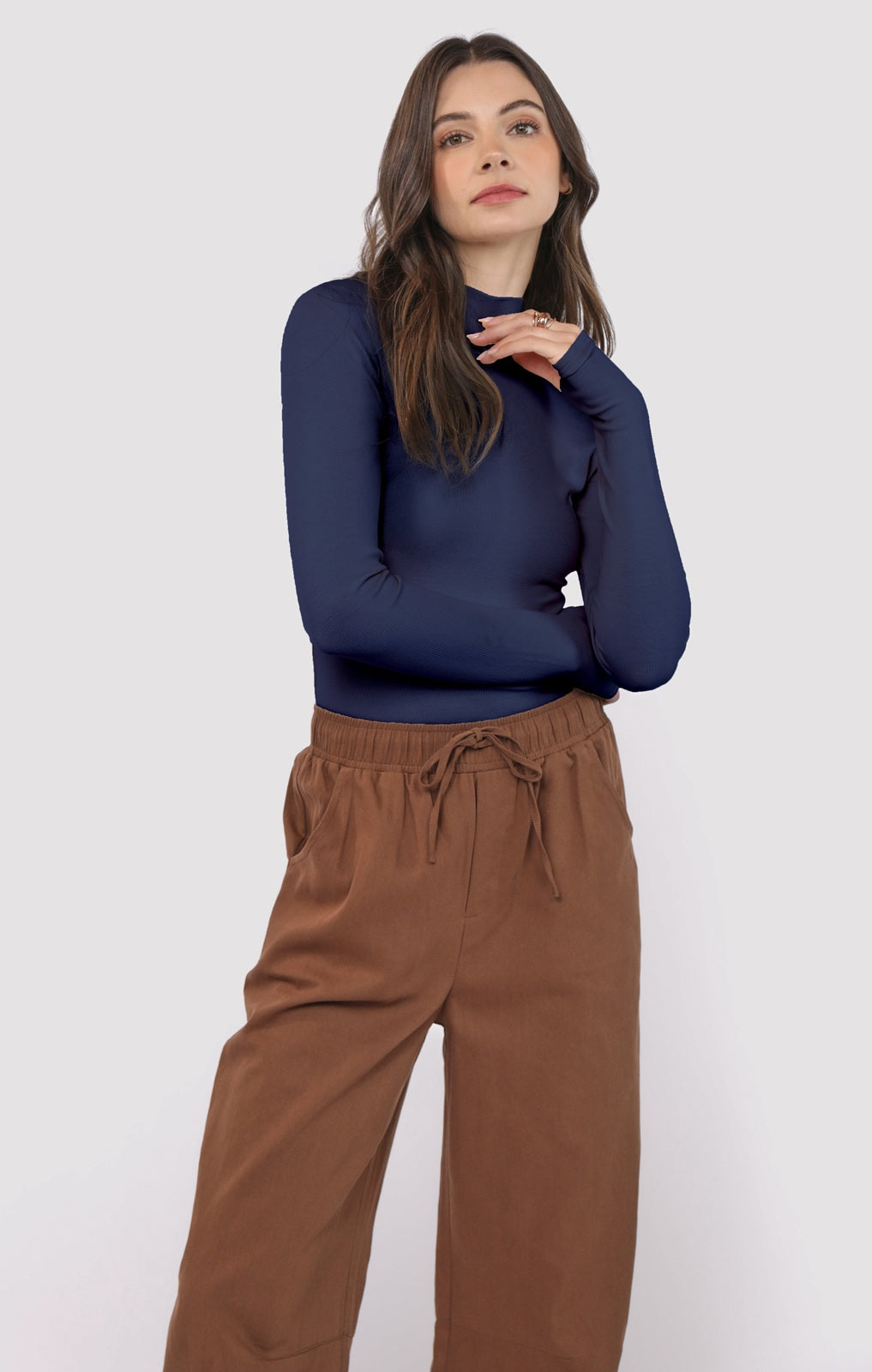 Ronan Mock Neck Thumbhole Top - Navy