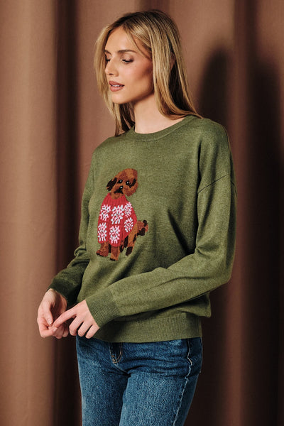 Round Neck Poodle Sweater - Olive