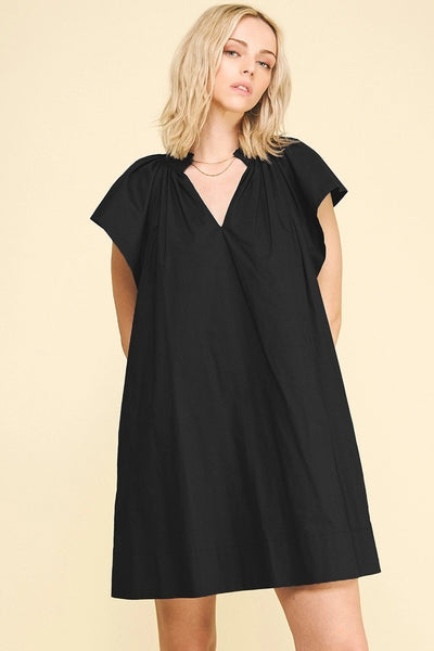 Ruffle Detail Tunic Mini Dress - Black