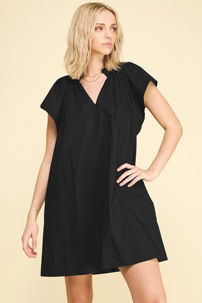 Ruffle Detail Tunic Mini Dress - Black