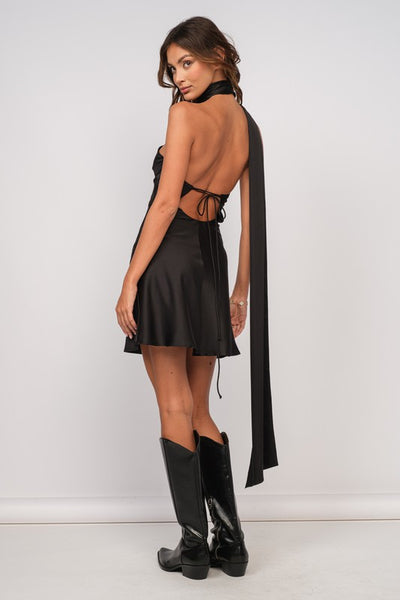 Sabrina Muffler Mini Dress - Black