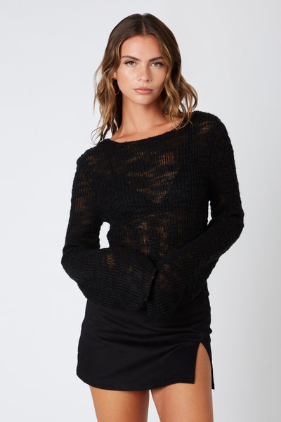 Sadie Sheer Knit Top - Black