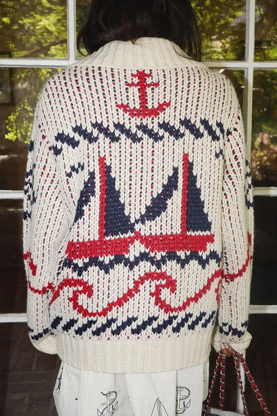 Sailboat Knit Cardigan - Cream