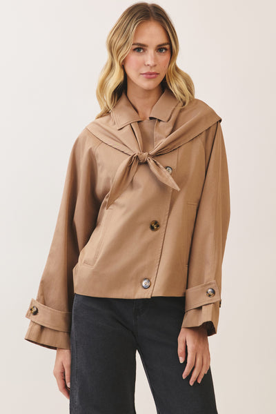 Sailor Collar Trench Jacket - Beige
