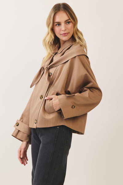 Sailor Collar Trench Jacket - Beige