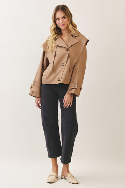 Sailor Collar Trench Jacket - Beige