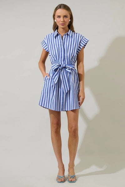 Samera Button Mini Dress - Blue